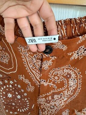 ZARA Rust Brown Paisley Button-Front Skirt